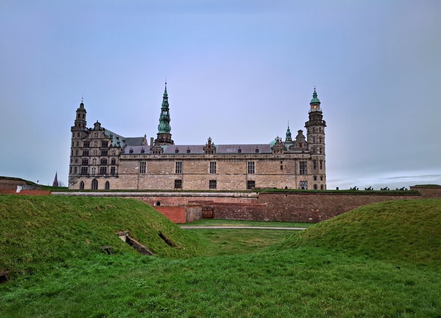 Majestic view of Kronborg Castle in Helsingør, Denmark during the day.