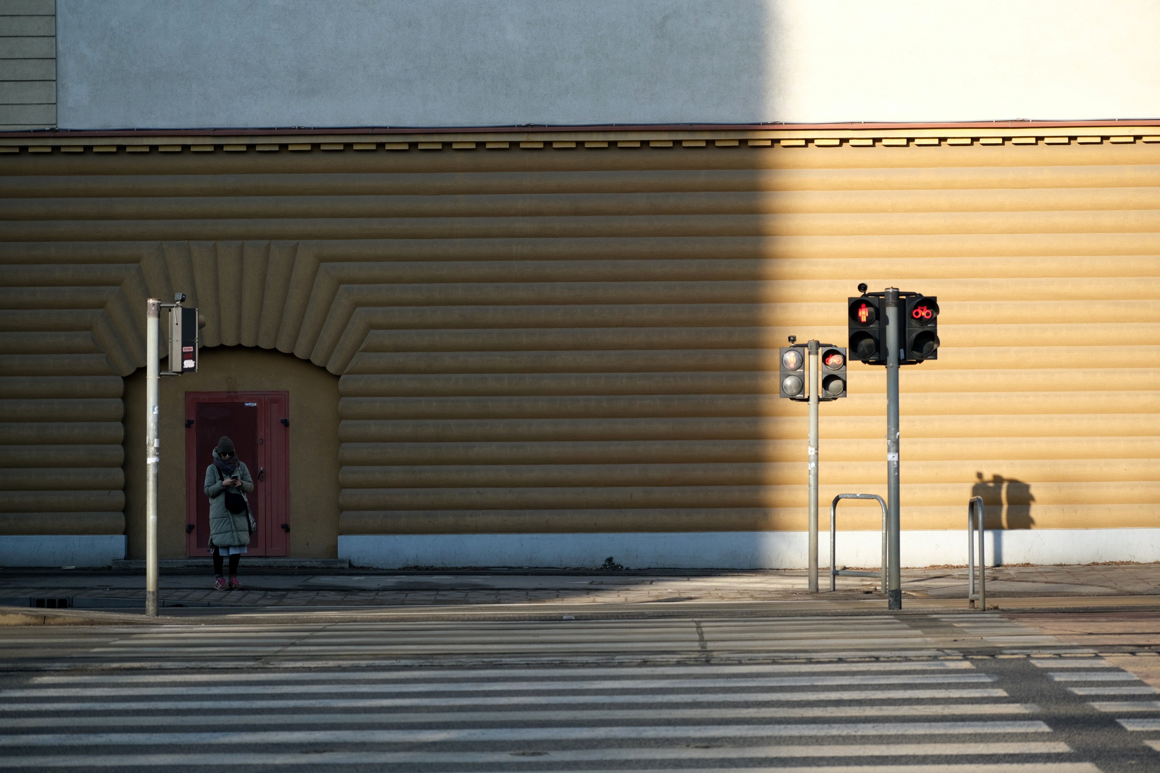 Minimalist Urban Scene with Pedestrian and Traffic Lights · Free Stock ...