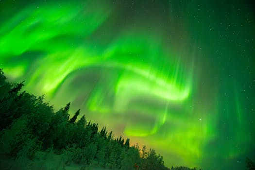 Mesmerizing aurora borealis illuminating the night sky in Finnish Lapland.
