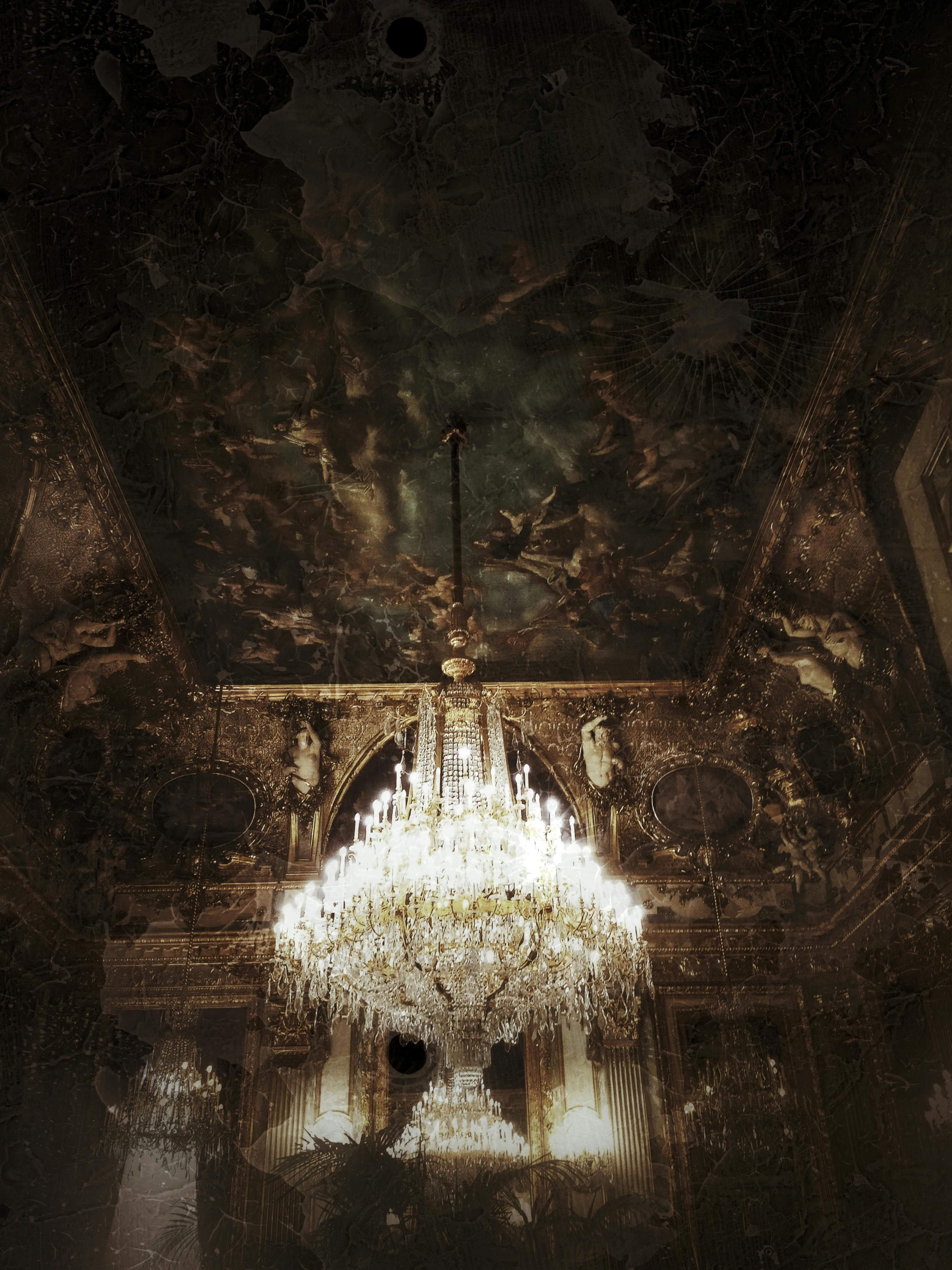 Glass Chandelier on Brown Ceiling \u00b7 Free Stock Photo