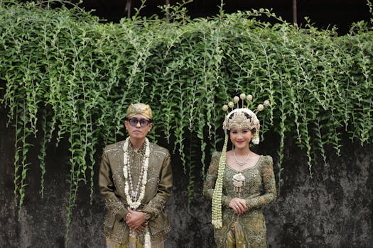 A couple in traditional Indonesian wedding attire in Tangerang, Indonesia.