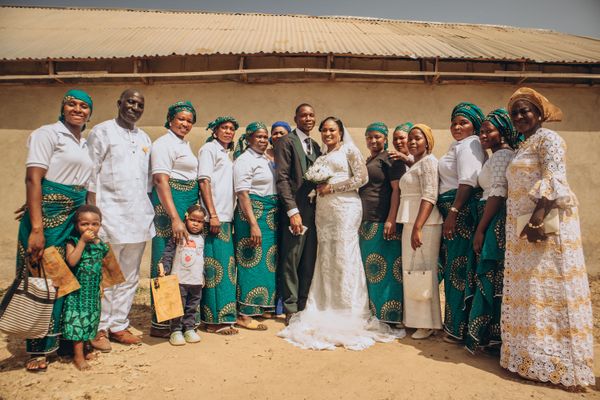 Joyful group at a multicultural wedding