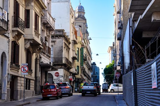 Explore historic architecture in downtown Montevideo, Uruguay, with lively street scenes and classic buildings.