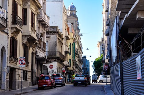 Free Explore historic architecture in downtown Montevideo, Uruguay, with lively street scenes and classic buildings. Stock Photo