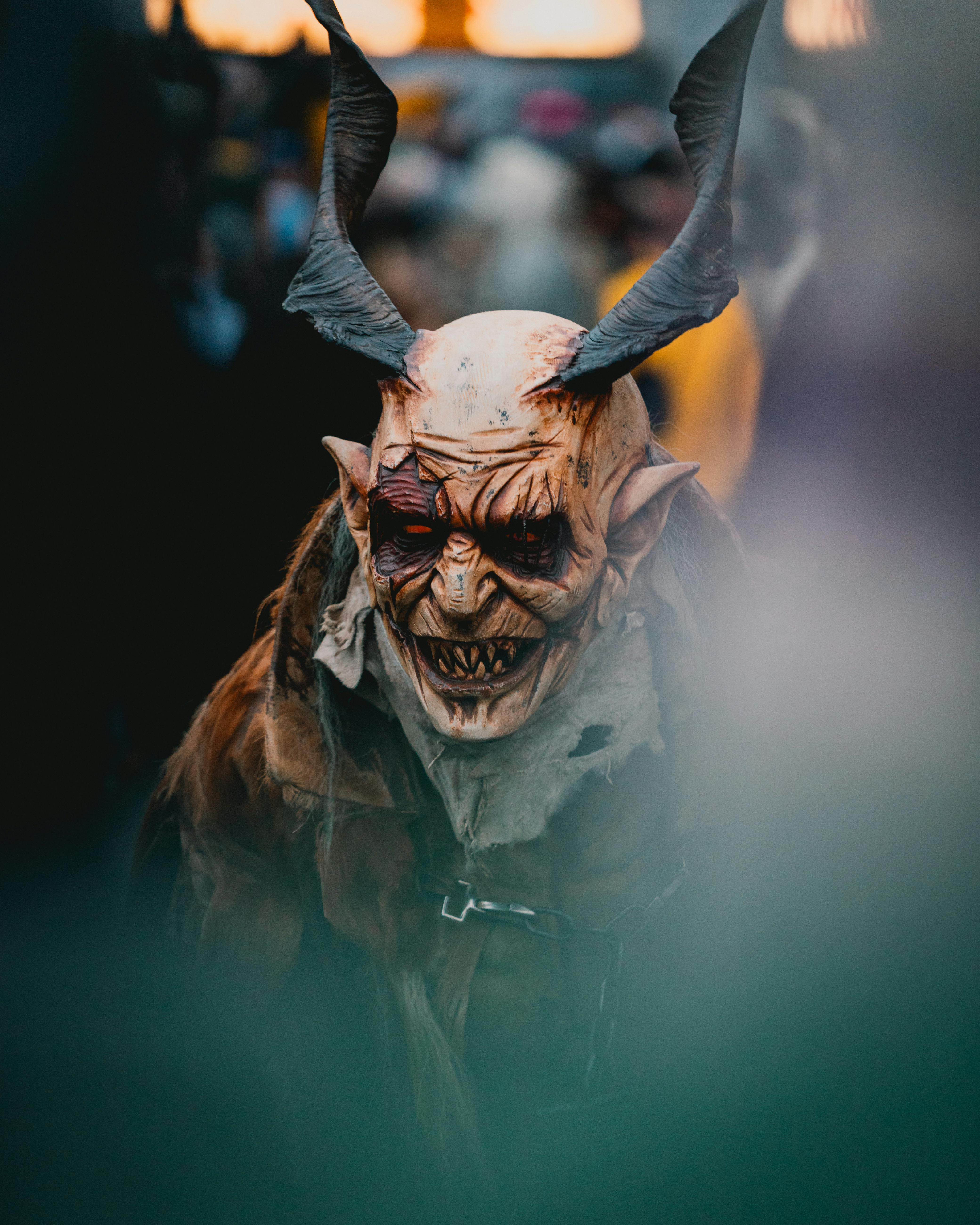 A vibrant depiction of a traditional Krampus figure amidst a festive parade, highlighting cultural traditions.