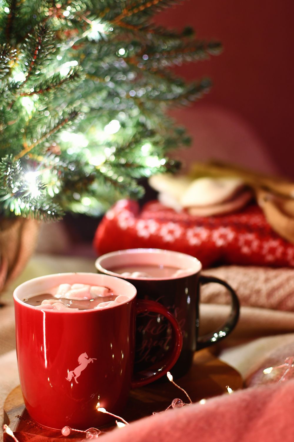 Cozy Christmas Hot Chocolate Scene with Tree · Free Stock Photo