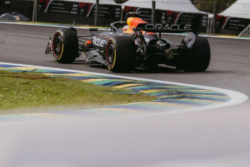Free F1 race car speeding on São Paulo's Interlagos Circuit, Brazil. Stock Photo