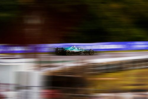 Free Formula 1 race car at high speed on Interlagos track in São Paulo, Brazil. Stock Photo