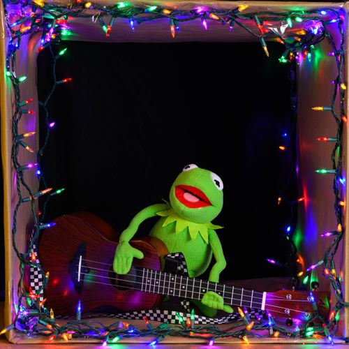 Kermit the Frog with Ukulele and Festive Lights · Free Stock Photo