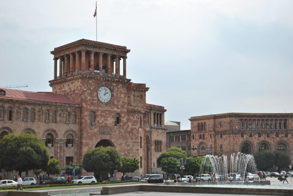 Sunny Yerevan city square during a hot Armenian summer day