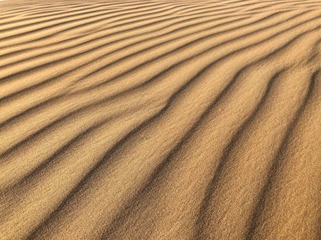 捕捉迪拜沙漠金色沙丘的波纹图案，展现自然纹理