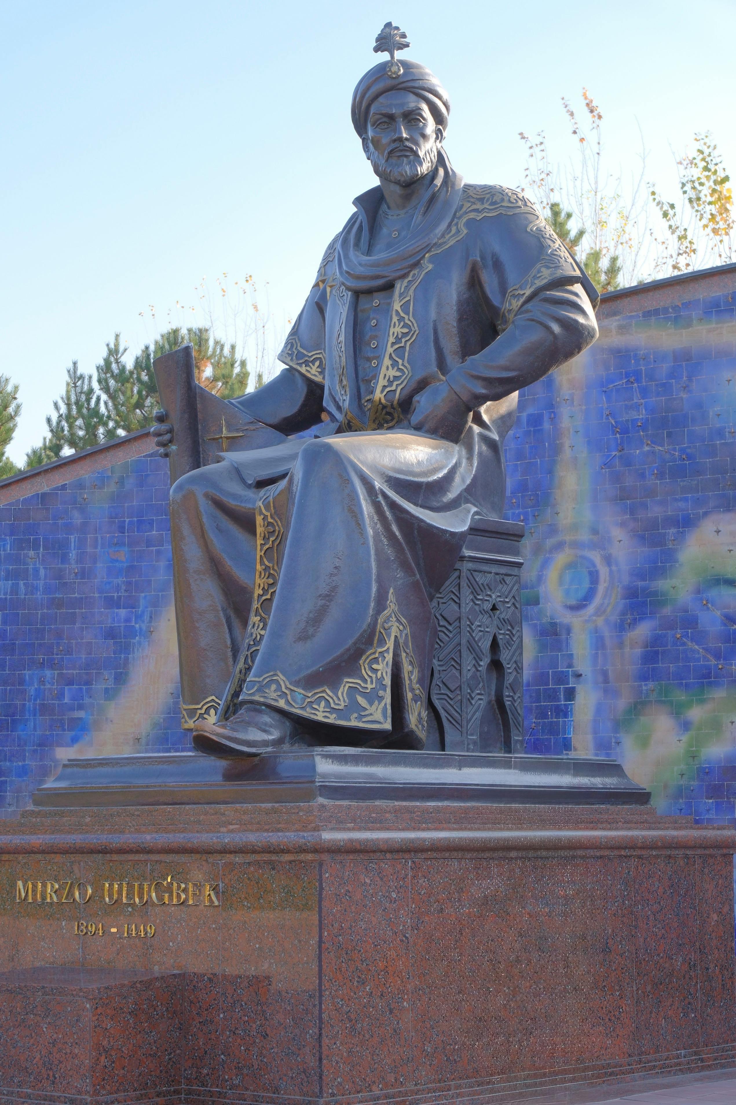 Statue of astronomer Mirza Ulugbek, a historical figure in Uzbekistan.