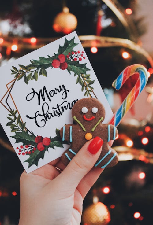 Free  Greeting Card with Candy Cane  Stock Photo