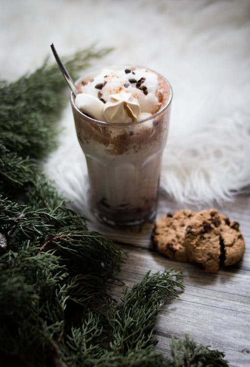 Free Ice Cream On Glass With Cookies on Top Stock Photo