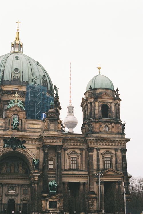 Free A view of the Berlin Cathedral with the TV tower in the background on a winter day. Stock Photo