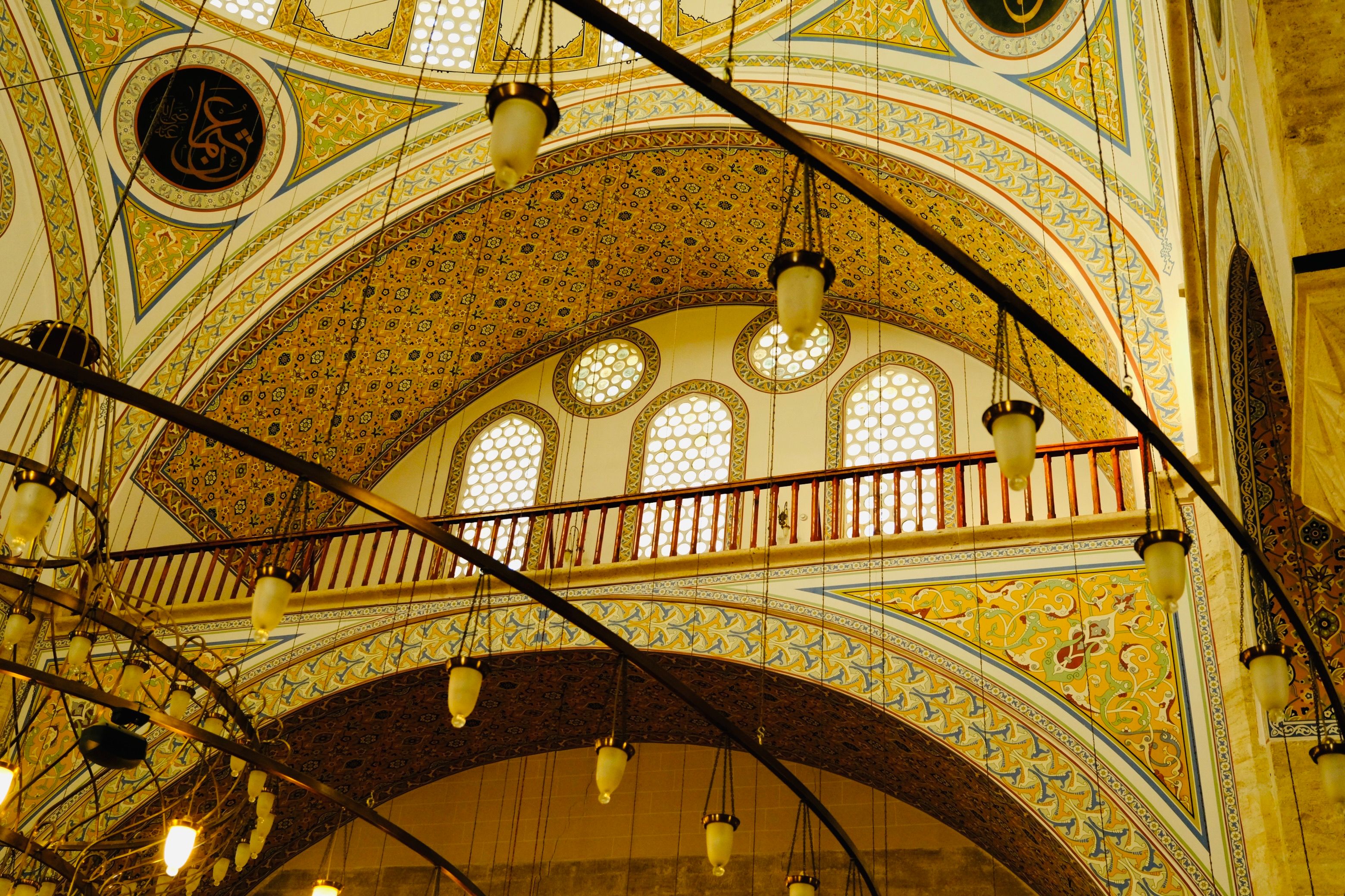 Intricate Islamic Dome with Chandeliers · Free Stock Photo