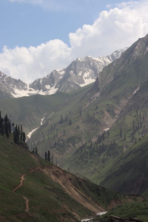 Free Stunning view of snow-capped Himalayan mountains with lush valleys. Stock Photo