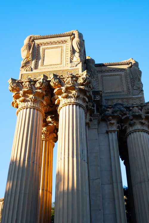 Free Dramatic view of the Palace of Fine Arts columns in San Francisco at sunrise. Stock Photo