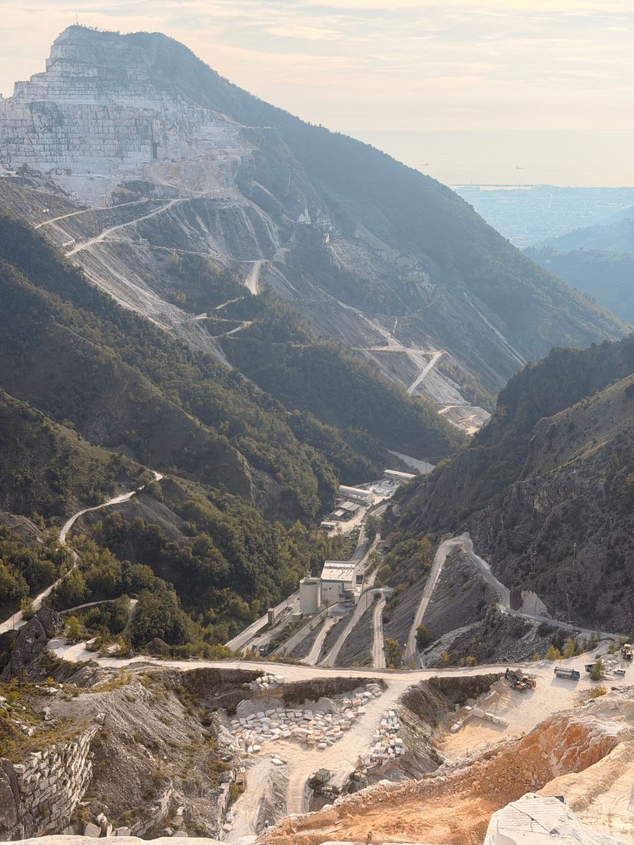 Aerial view of a Carrara marble quarry in Tuscany