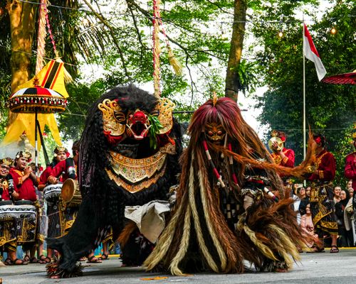Free Vibrant traditional dance with intricate costumes in a cultural festival in Jawa Barat, Indonesia. Stock Photo