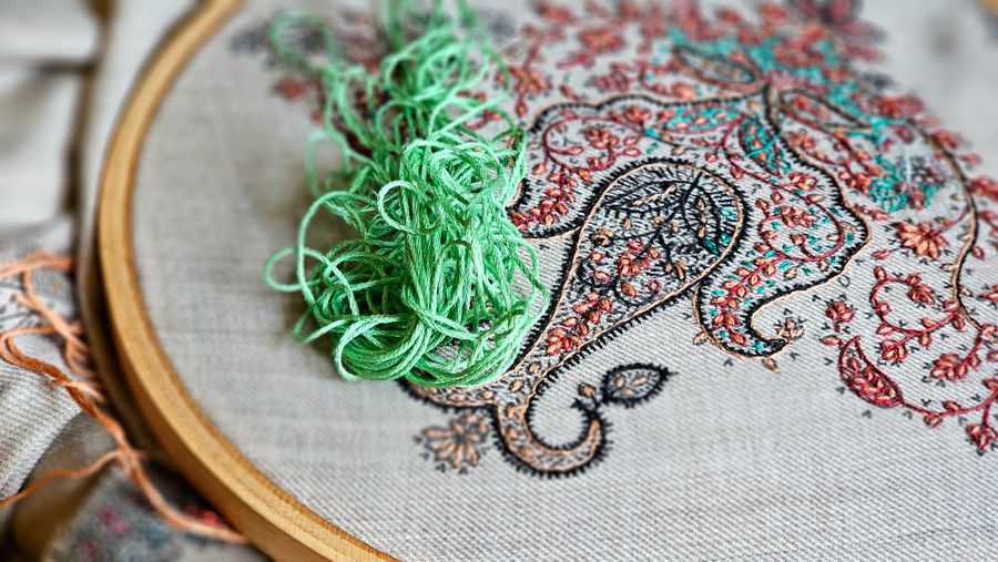 Paisley Heritage Hoop with deep teal embroidery