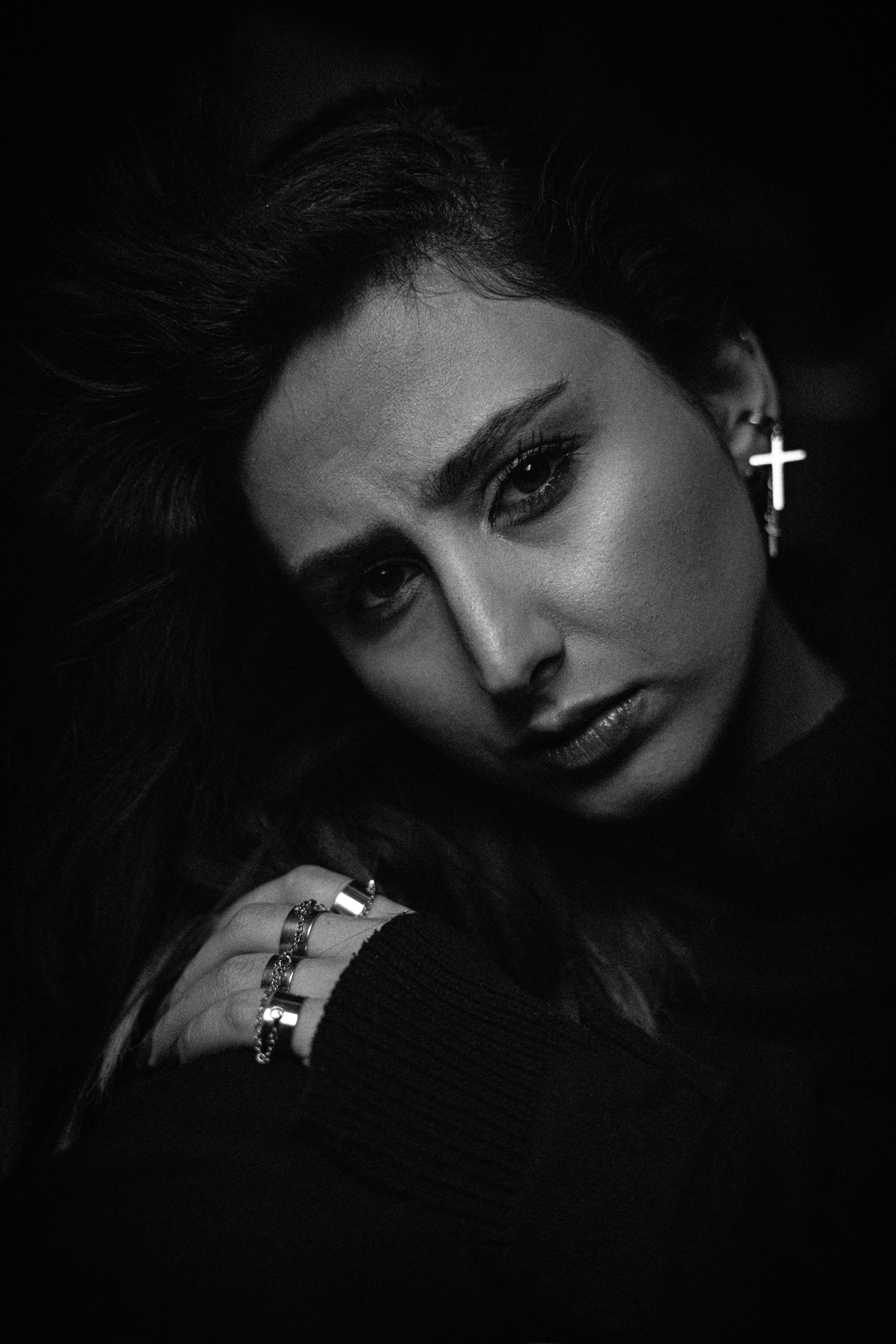Dramatic Black and White Portrait of a Woman · Free Stock Photo