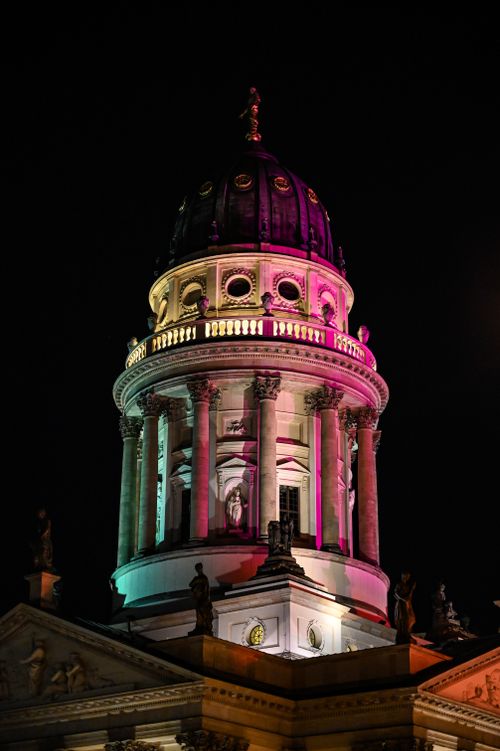 Free A colorful night view of the iconic dome of the Berlin Cathedral, Germany. Stock Photo