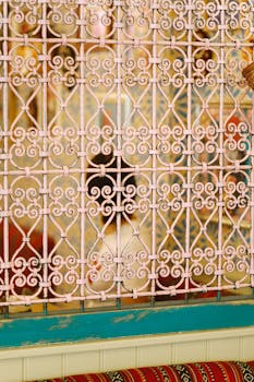 Intricately designed metal lattice with retro decor background, capturing elegance and style.