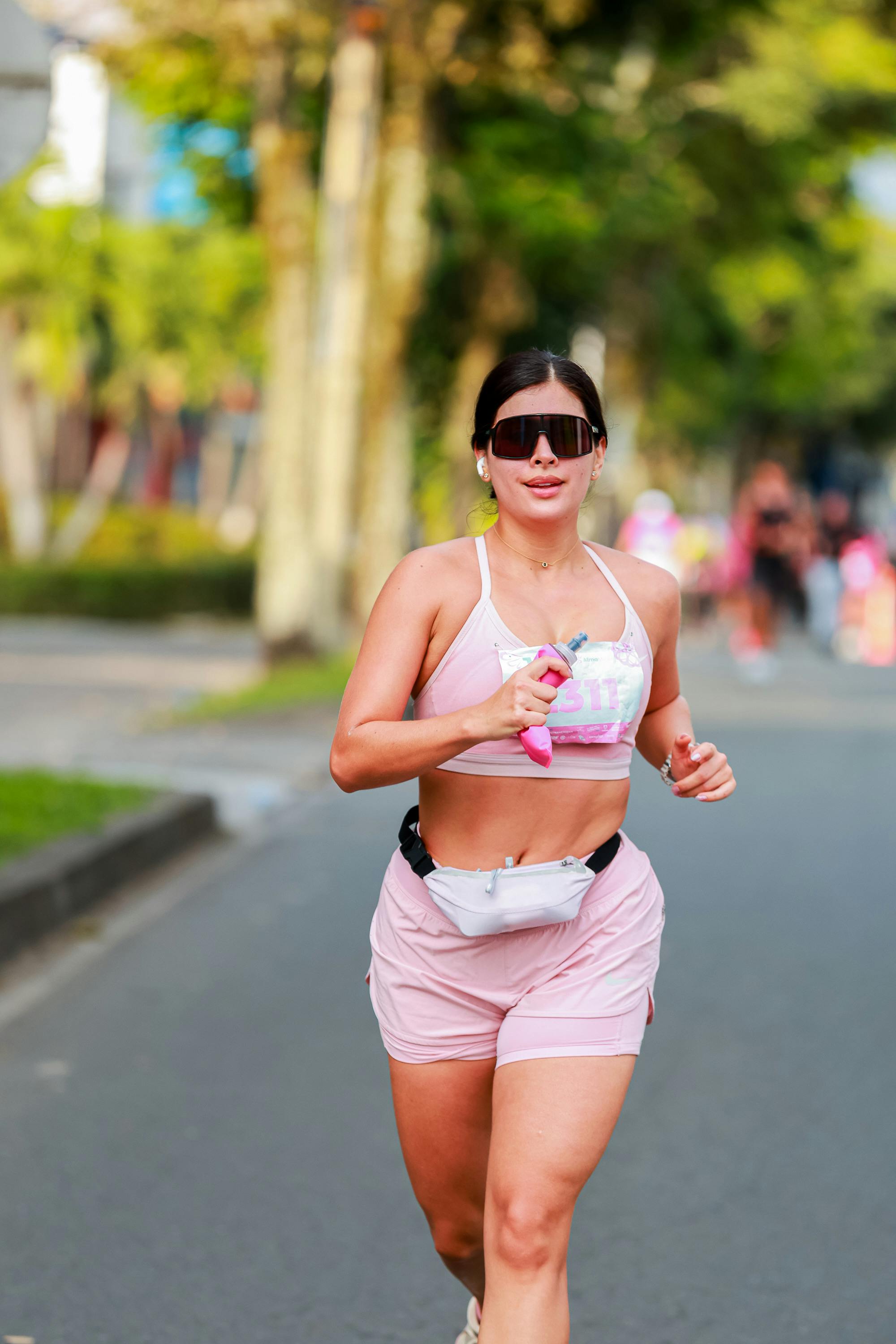 Woman jogging outdoors in sportswear