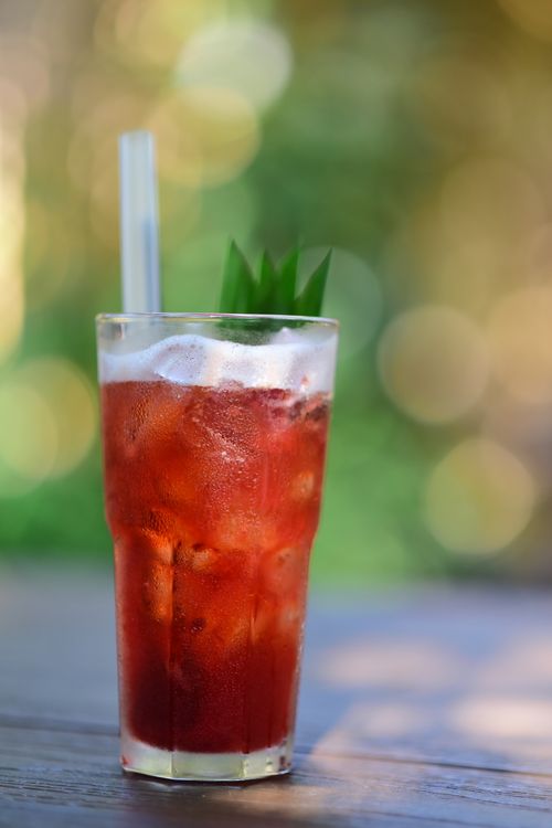 Free Chilled iced tea with mint and lemon outdoors, surrounded by bokeh sunlight. Perfect summer refreshment. Stock Photo
