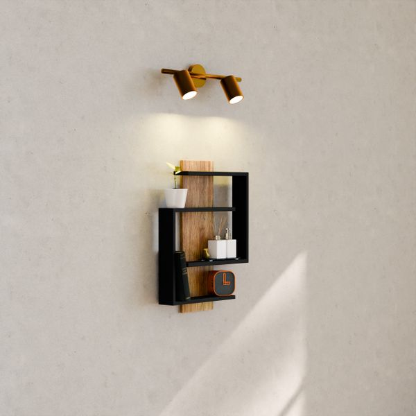 Wooden wall shelf with decor objects under soft lighting — photo by Pușcaș Adryan on Pexels