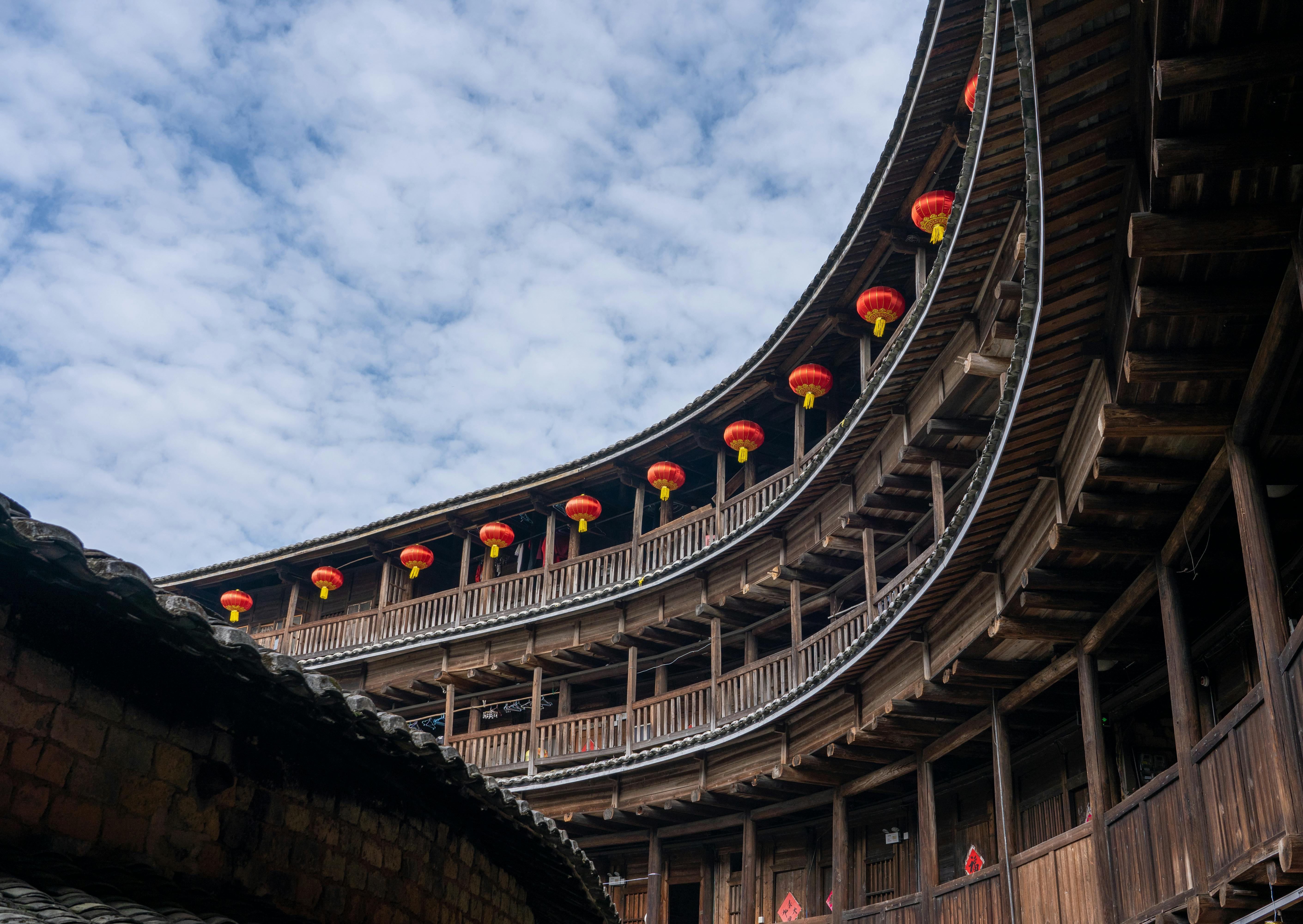 Jinli Ancient Street Chengdu With Red Lanterns And Wooden Structures