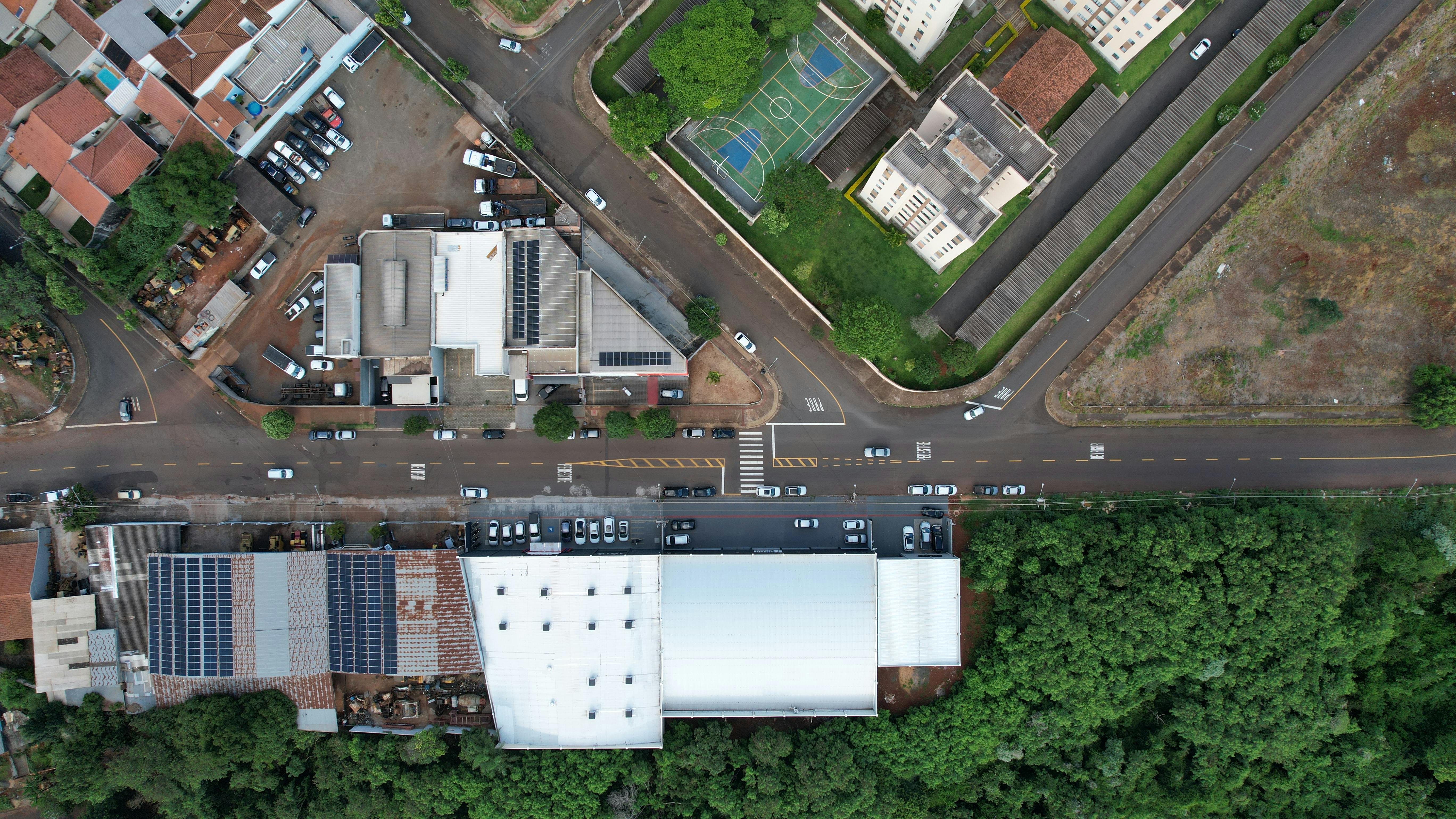 Drone view of Londrina city in Brazil featuring urban architecture and streets.
