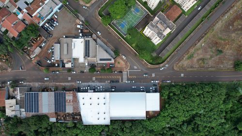Free Drone view of Londrina city in Brazil featuring urban architecture and streets. Stock Photo