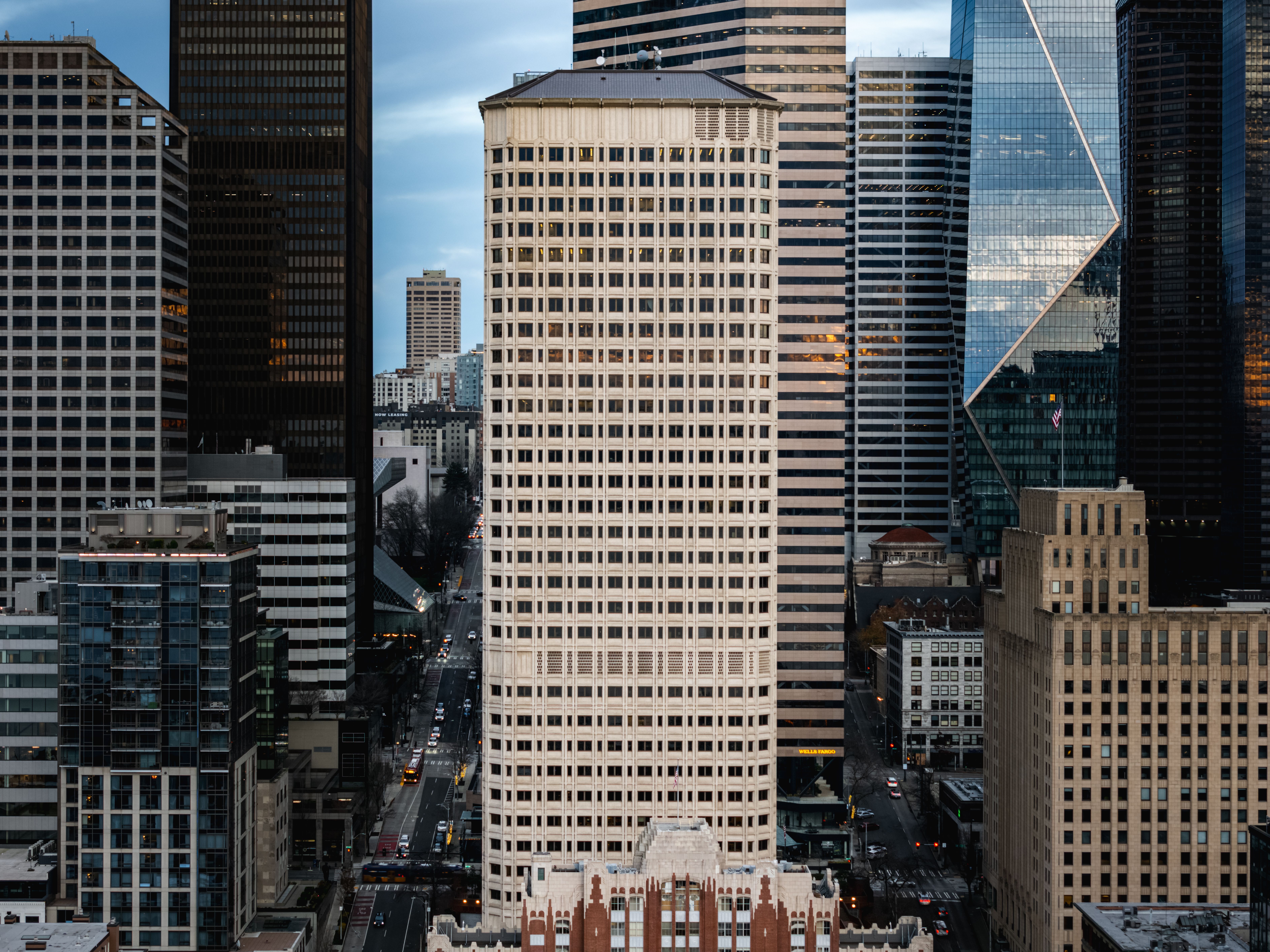 Aerial View of Seattle Skyscrapers at Dusk · Free Stock Photo