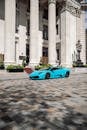 Miami Blue Lamborghini in Front of Neoclassical Building