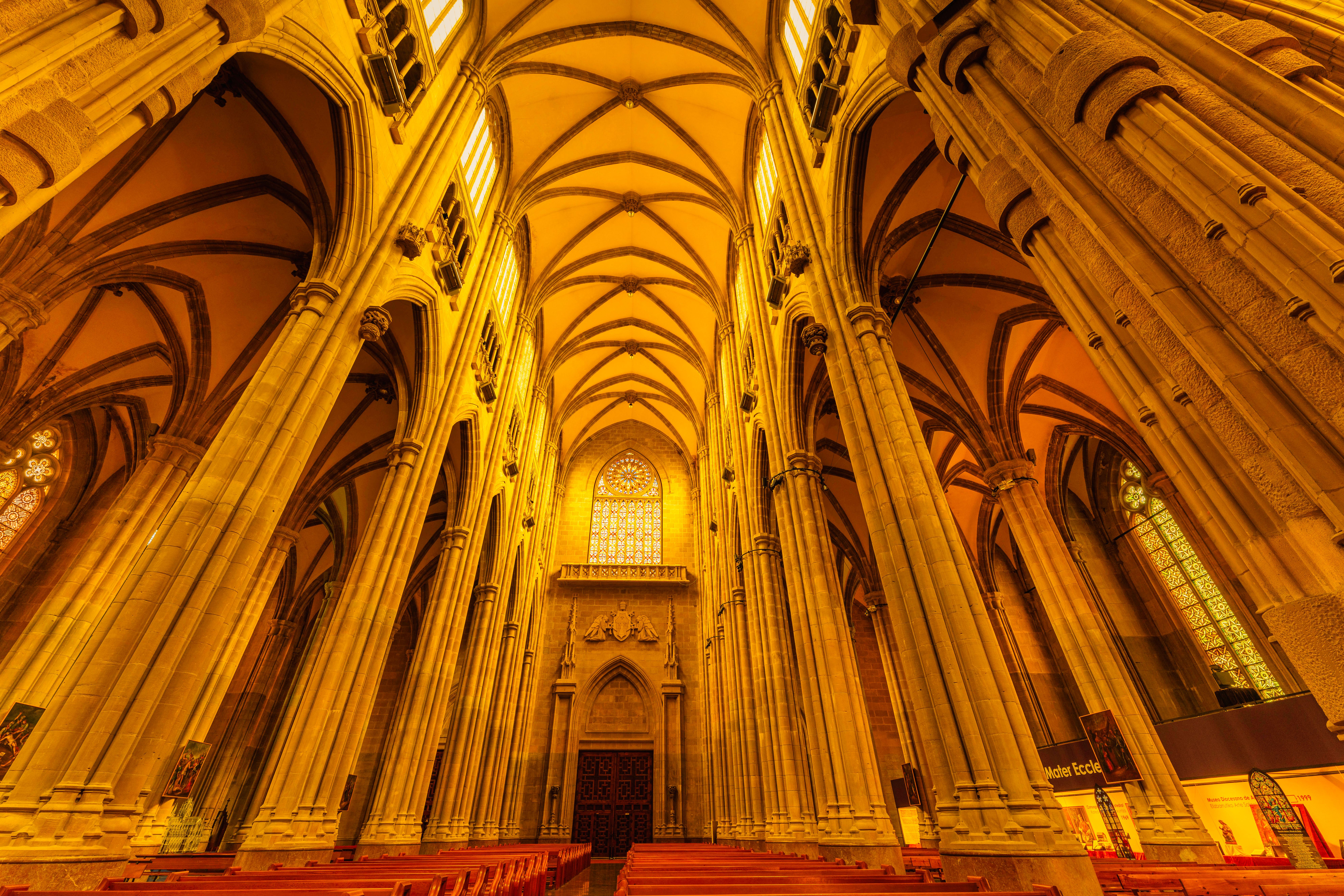 Gothic cathedral with vaulted stone ceiling