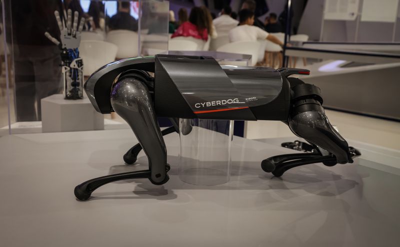 Advanced quadruped robot dog at technology exhibition