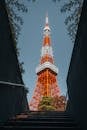 Tokyo Tower Framed by Dark Staircase Perspective