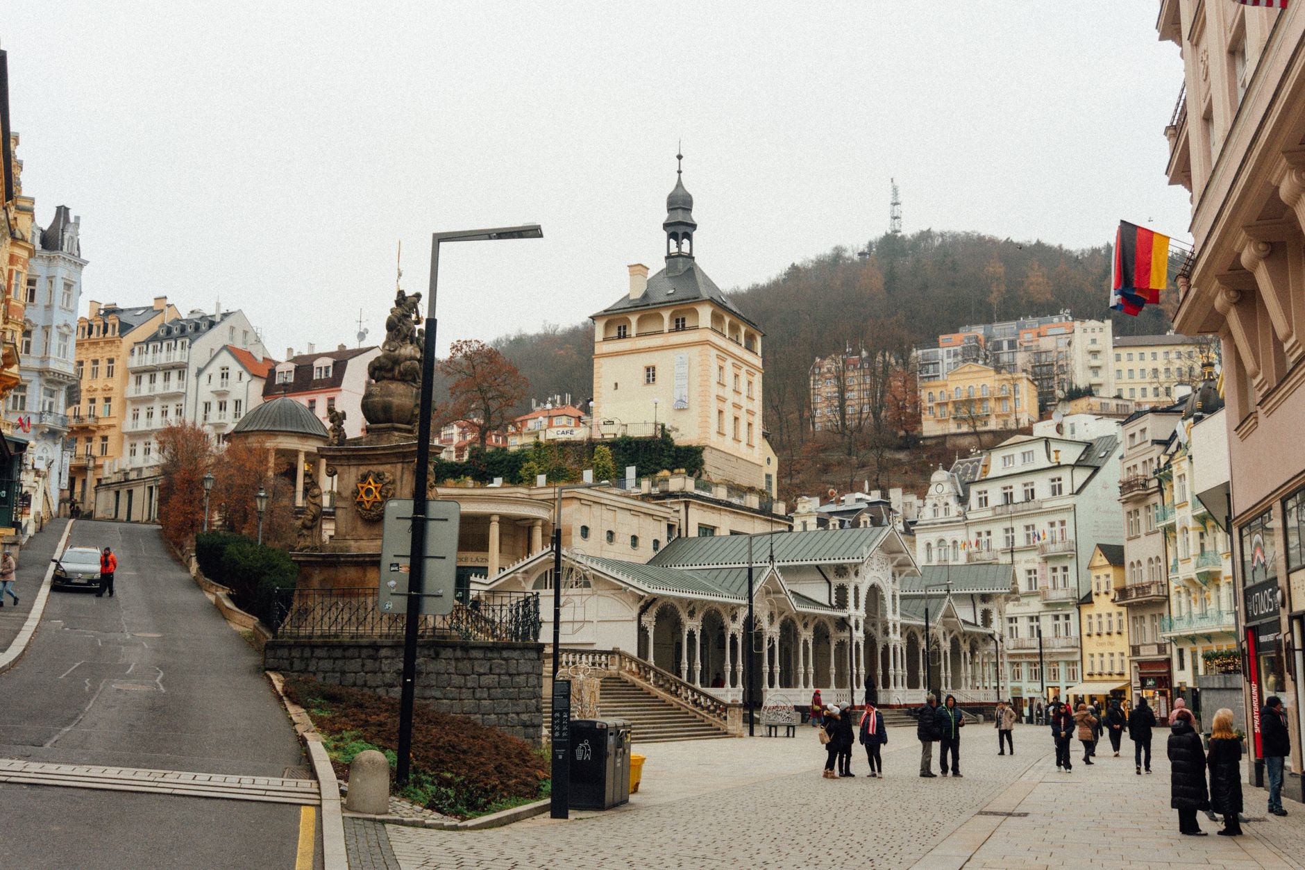 A picturesque view of historical architecture in Karlovy Vary, Czech Republic.