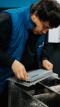 Photo by Bulat369 🌙 Technician focusing on installing electronic hardware in an industrial environment.