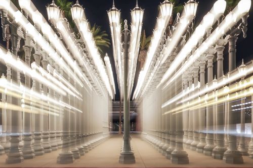 Free Long exposure shot of the iconic Urban Light installation at LACMA, Los Angeles. Stock Photo