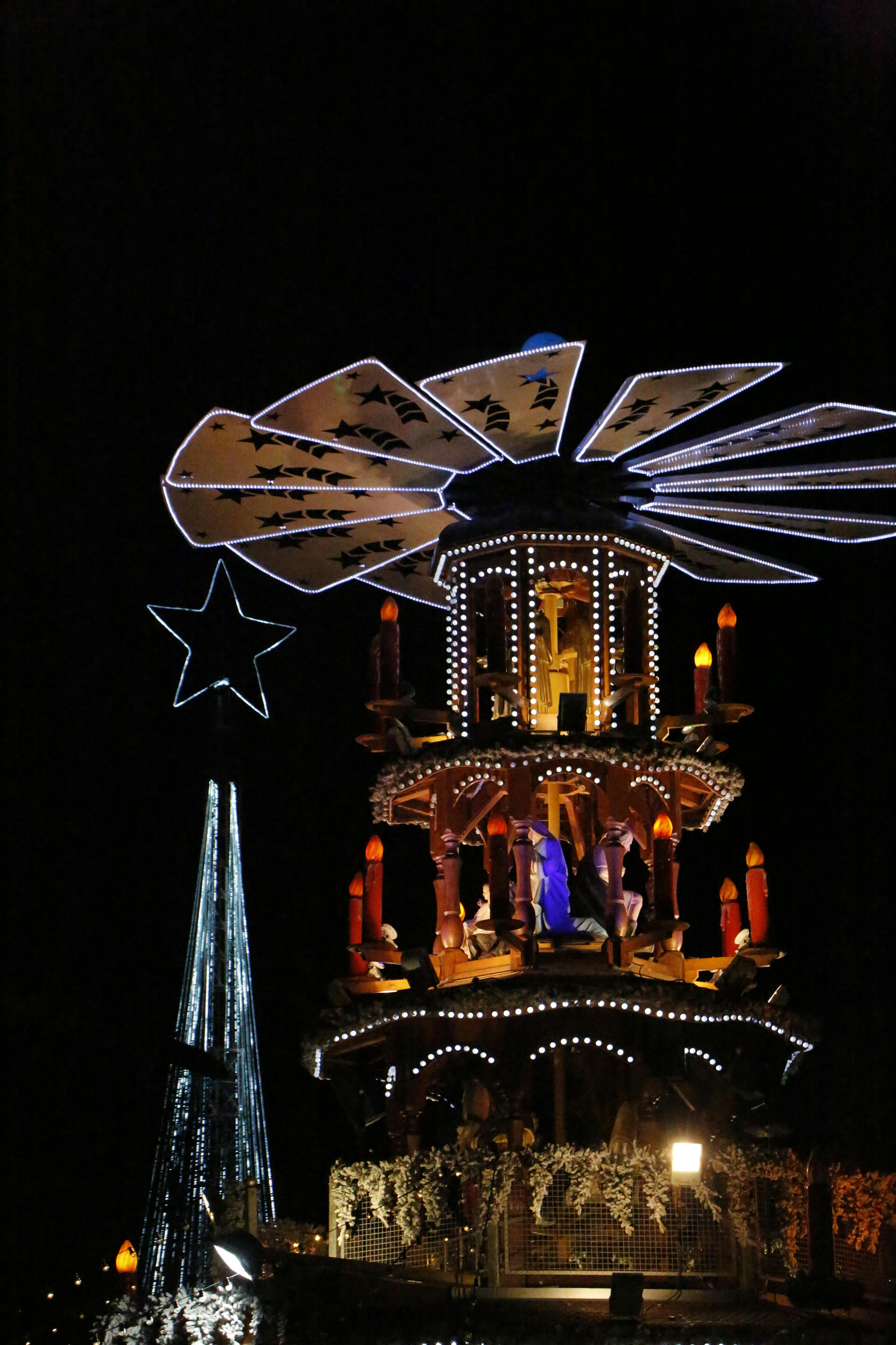 Universal Studios Singapore decorated with Christmas lights and festive installations