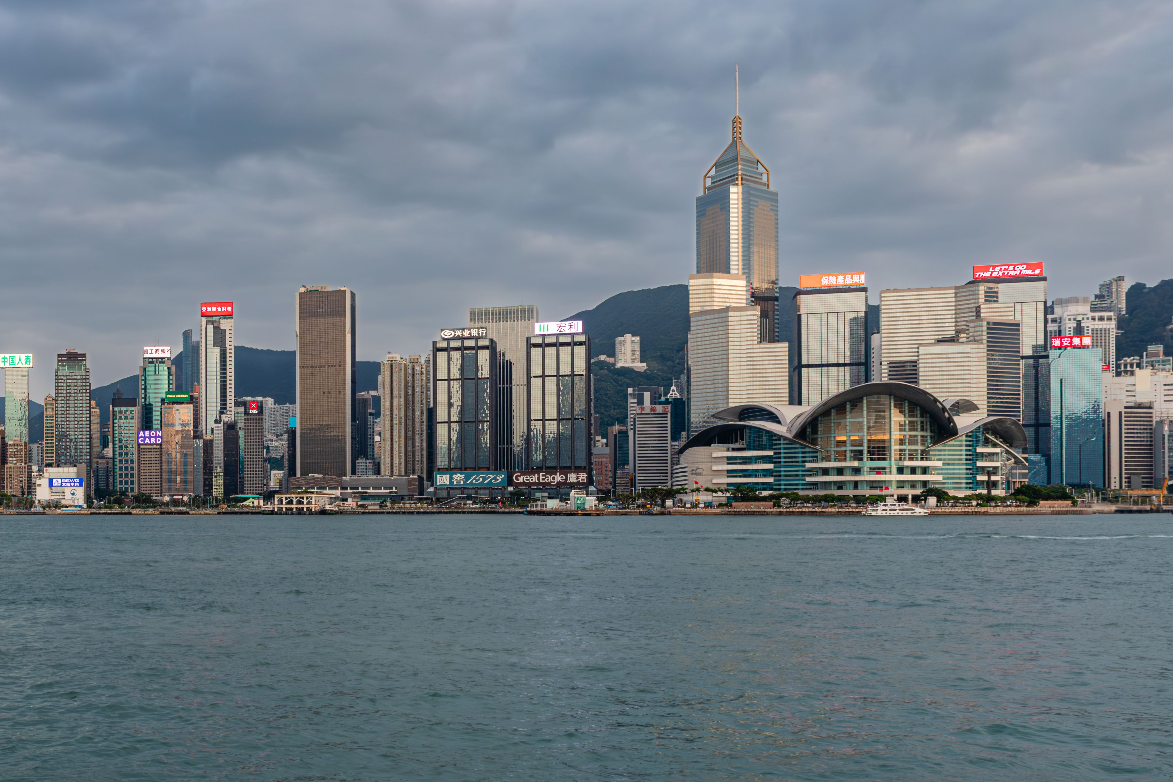 A stunning view of Hong Kong's iconic skyline from Victoria Harbour.