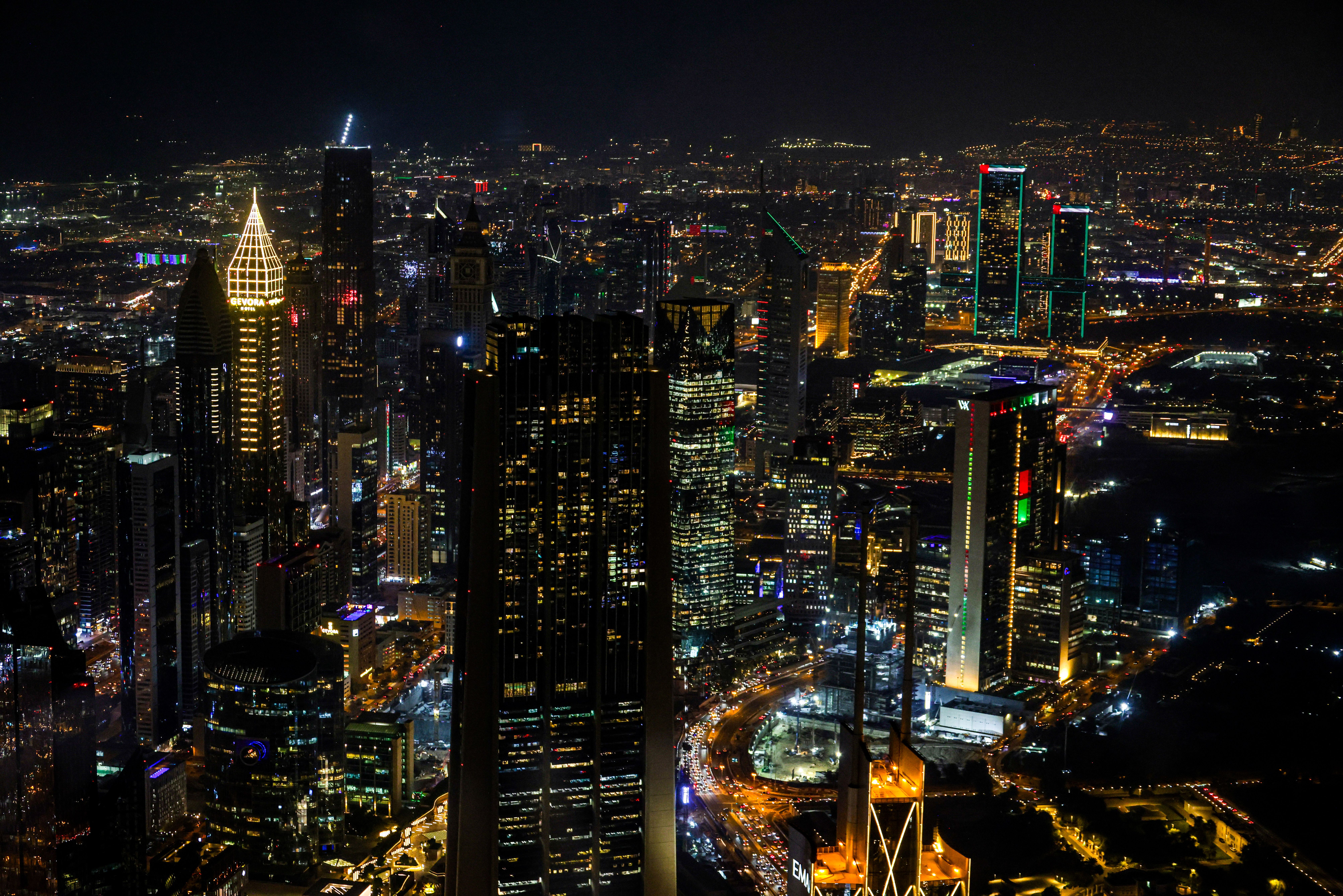 Stunning Aerial View of Dubai Skyline at Night · Free Stock Photo