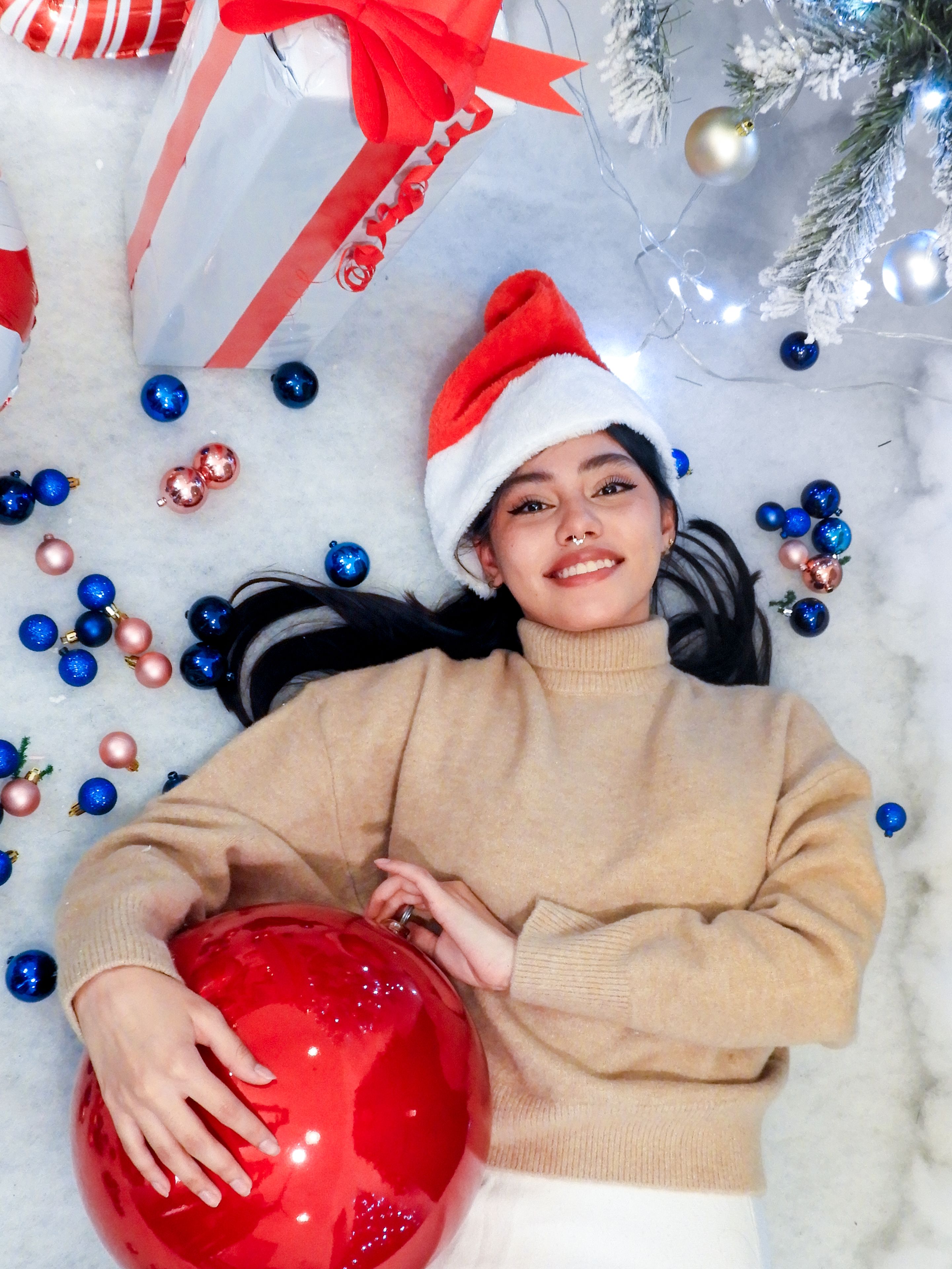 Festive Christmas Portrait with Ornaments