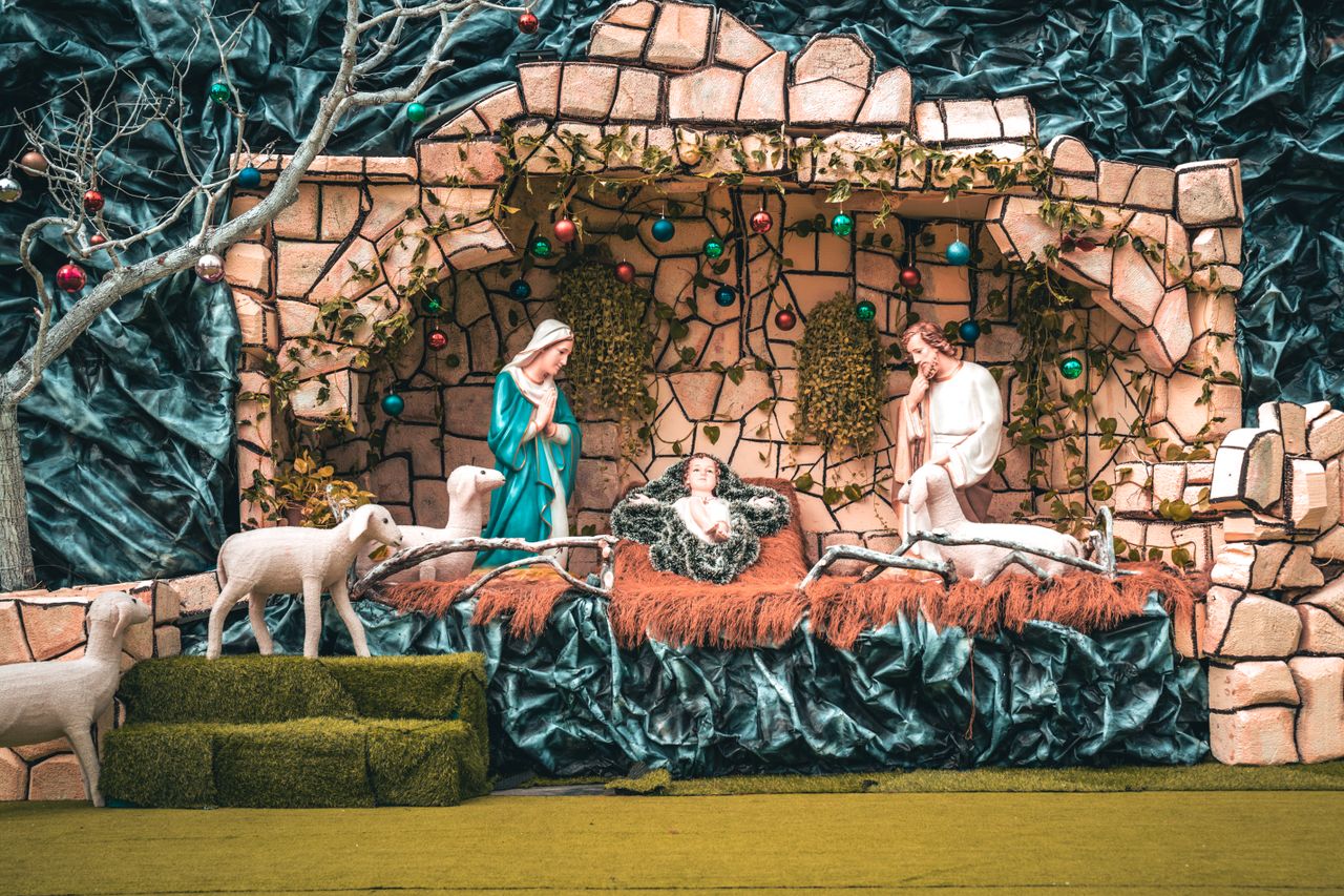 beautifully crafted nativity scene depicting the birth of jesus with m