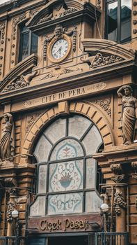 Cicek Pasaji in Istanbul showcases stunning historic architecture with ornate details.