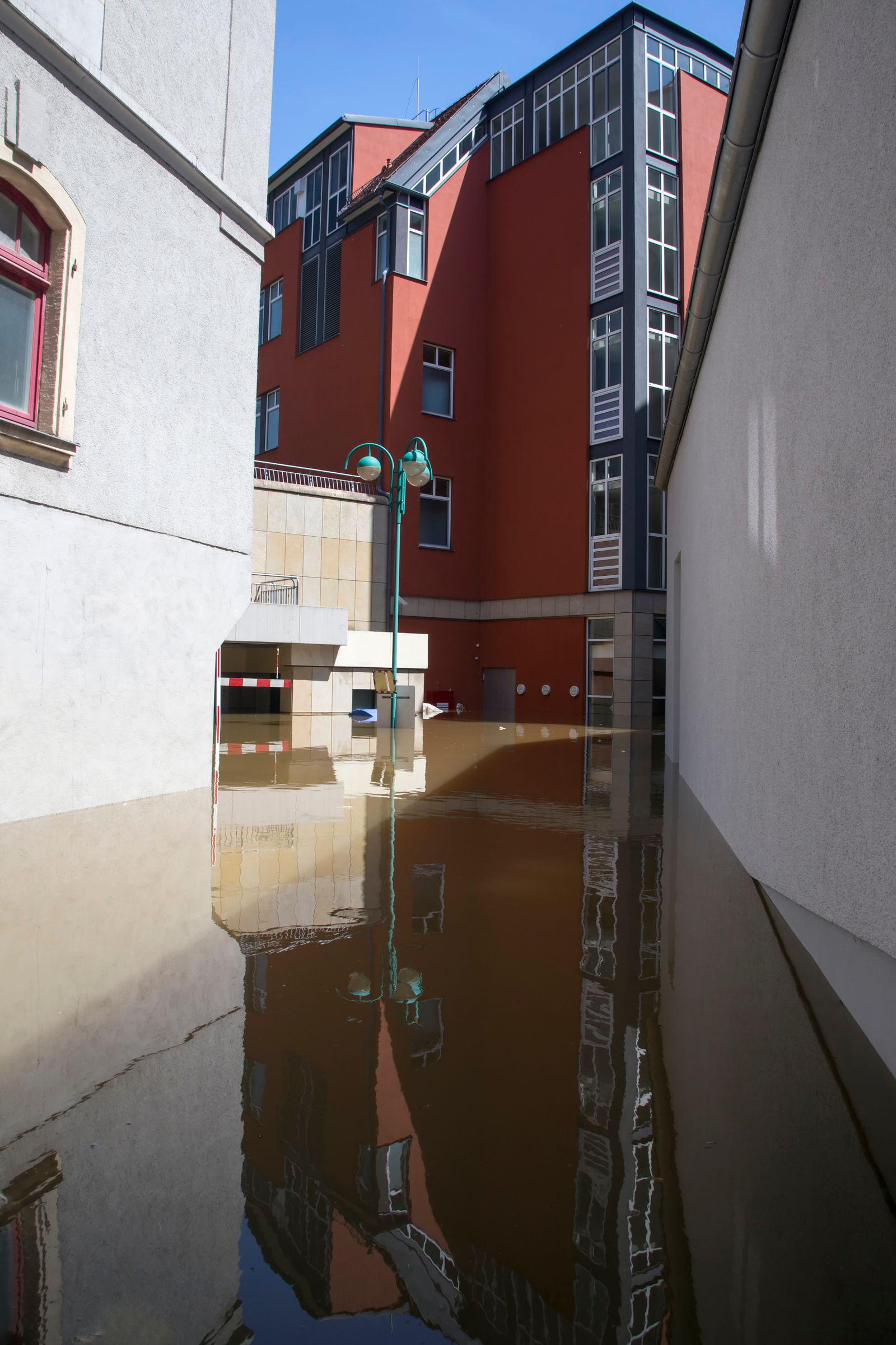 Urban street affected by heavy rainfall