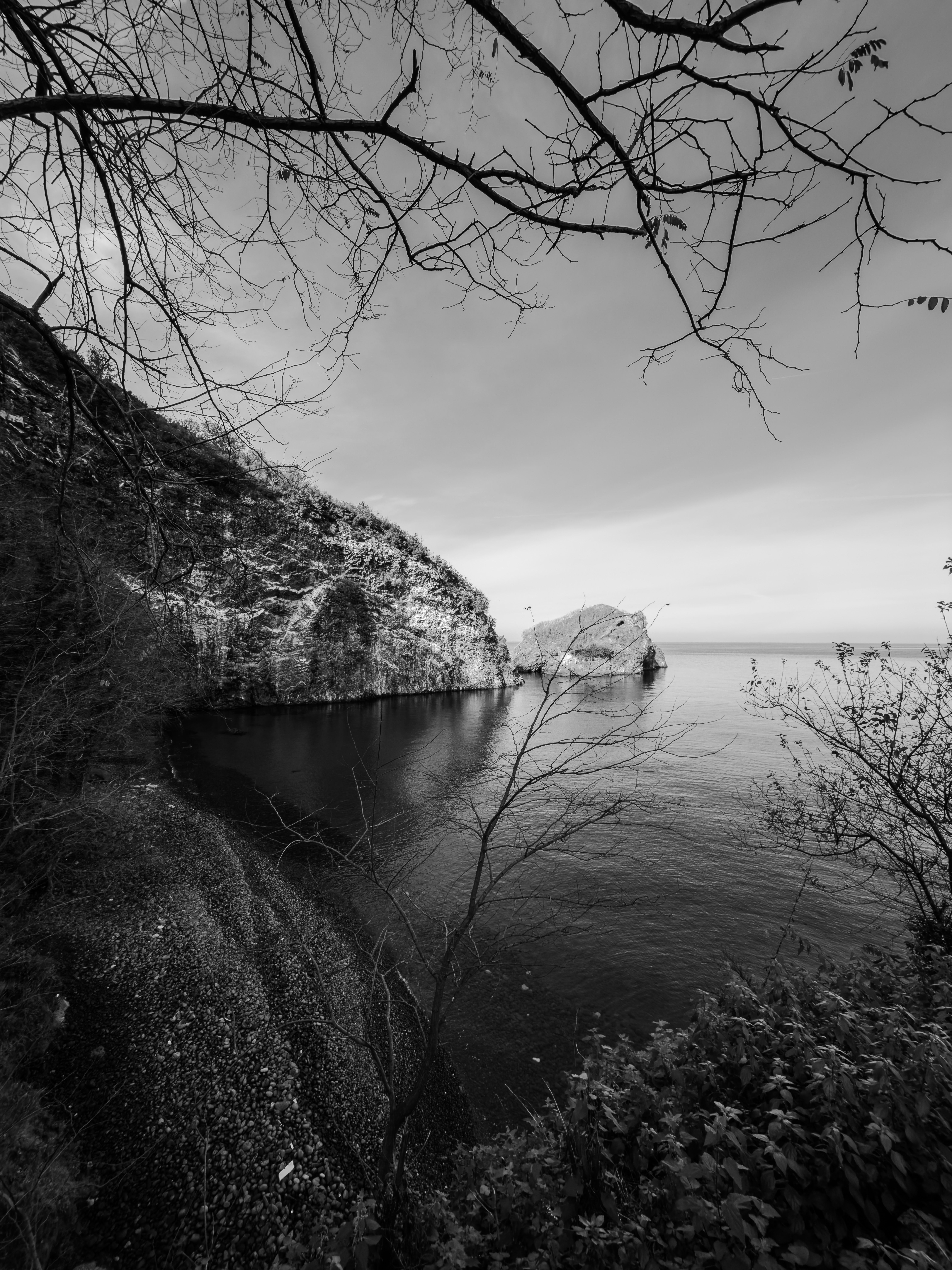 Serene Black and White Coastal Landscape · Free Stock Photo